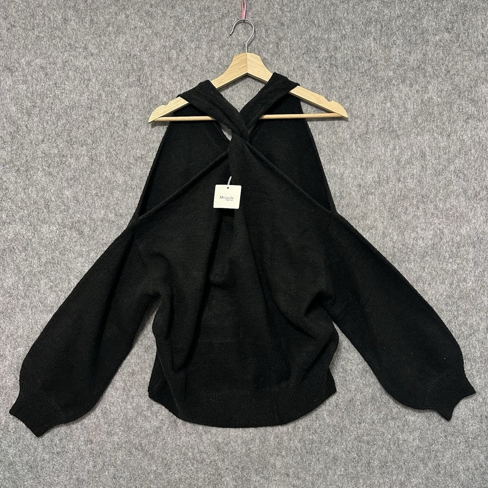 🆕 Gorgeous Miracle Black Off-the-Shoulder Cross-Back Sweater. M/L. NWT!🔥🖤